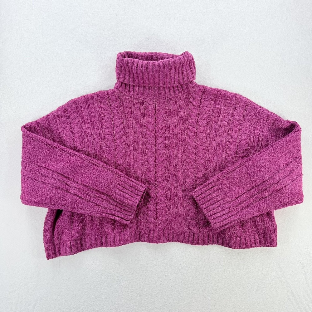 Double Zero Sweater Womens Small Pink Cable Knit Turtleneck Chunky Pullover